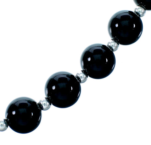 Onyx Howlite Genuine Sterling Silver Navajo Indian Bead Necklace RX113625